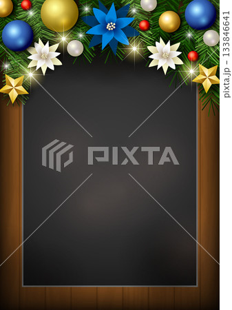 クリスマス背景、黒板、玉飾り、キラキラ、かわいい、イラスト、青、縦 133846641