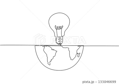 Single continuous line drawing half globe and light bulb on top. Half of the energy needs are lighting. Benefit for others. Bright. International Day of Light. One line design vector illustration 133846699