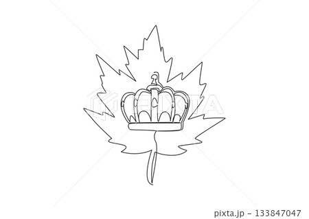 Continuous one line drawing maple leaf with a crown in the middle. A holiday to honor the contributions of the Queen. History and culture. Victoria Day. Single line draw design vector illustration 133847047