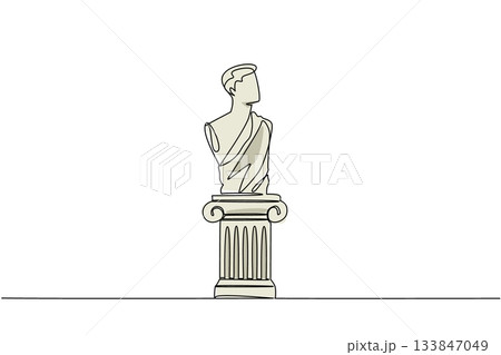 Single continuous line drawing half body statue with severed hands. Cultural and artistic. Symbol of strength or spirit. Artwork. Gallery. International Museum Day. One line design vector illustration Single continuous line drawing half body statue with severed hands. Cultural and artistic. Symbol of strength or spirit. Artwork. Gallery. International Museum Day. One line design vector illustration 133847049