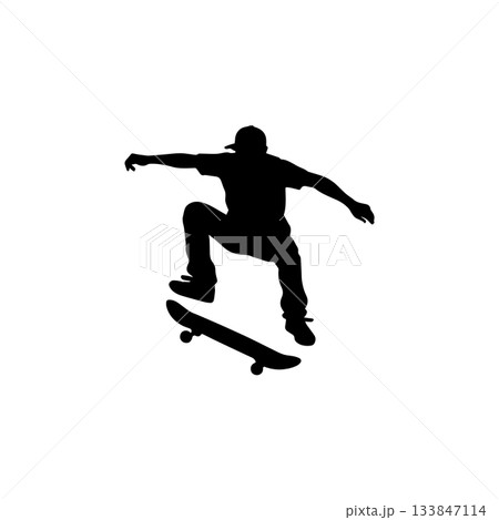 skateboard silhouette icon extreme sport skater trick jump action illustration 133847114
