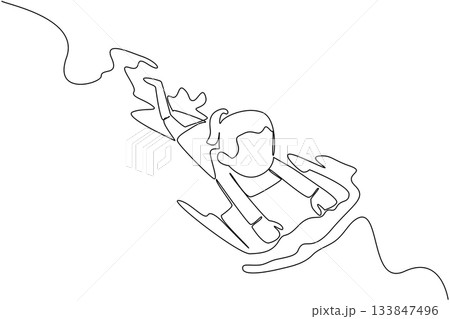 Continuous one line drawing a girl learns to...のイラスト素材 [133847496] - PIXTA