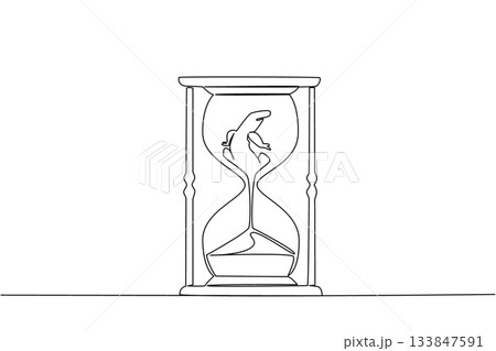 Single continuous line drawing lower body of komodo dragon is sucked by the sand in the hourglass. Habitat destruction. Extinct. National Endangered Species Day. One line design vector illustration 133847591