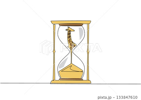 Single one line drawing the bottom of the giraffe is sucked into the hourglass. Unique animals staring at extinction. National Endangered Species Day. Continuous line design graphic illustration 133847610