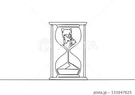 Continuous one line drawing lower body of leopard is sucked by sand in hourglass. Destruction of forests to become bare. National Endangered Species Day. Single line draw design vector illustration Continuous one line drawing lower body of leopard is sucked by sand in hourglass. Destruction of forests to become bare. National Endangered Species Day. Single line draw design vector illustration 133847625