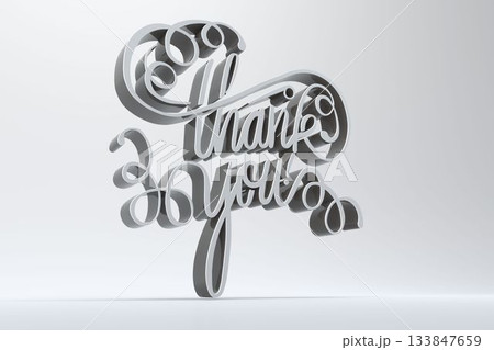 Three dimensional text against gray background 133847659