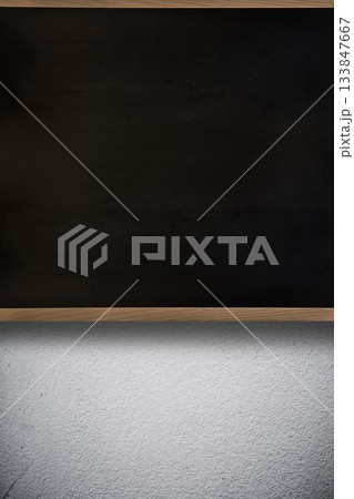 Flat design illustration is showing blank chalkboard with wood trim mounted on plaster stucco wall Flat design illustration is showing blank chalkboard with wood trim mounted on plaster stucco wall 133847667