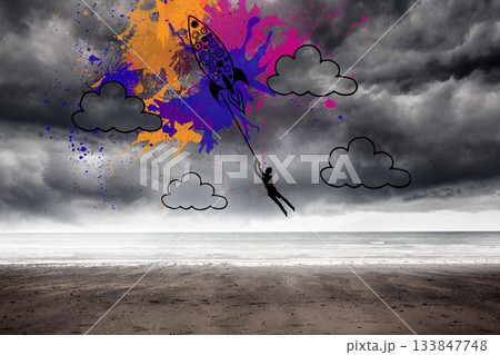 Rocket on splashes over stormy background Rocket on splashes over stormy background 133847748