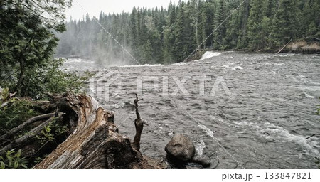 Violent river in forest then waterfall 133847821