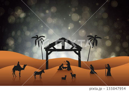 Illustration of nativity scene at desert 133847954