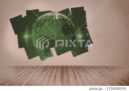 Display on wall showing global technology graphic Display on wall showing global technology graphic 133848034
