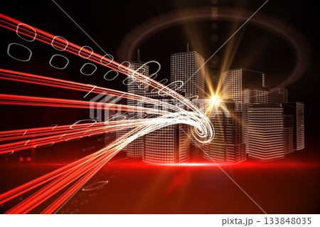 Red light beams with skyscrapers Red light beams with skyscrapers 133848035