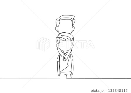 Single one line drawing an older brother hugs body of his younger brother from behind. Funny moments captured by a camera. Memorable. Cute. Day of Brother. Continuous line design graphic illustration Single one line drawing an older brother hugs body of his younger brother from behind. Funny moments captured by a camera. Memorable. Cute. Day of Brother. Continuous line design graphic illustration 133848115