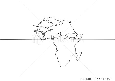Single continuous line drawing two hippopotamuses fighting in the middle of the African continent. Has the ability to run very fast in water. Global Africa Day. One line design vector illustration Single continuous line drawing two hippopotamuses fighting in the middle of the African continent. Has the ability to run very fast in water. Global Africa Day. One line design vector illustration 133848301