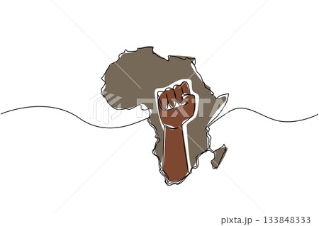 Continuous one line drawing the African continent with a clenched fist in the middle of the continent. Fighting for unity. Freedom. African Liberation Day. Single line draw design vector illustration Continuous one line drawing the African continent with a clenched fist in the middle of the continent. Fighting for unity. Freedom. African Liberation Day. Single line draw design vector illustration 133848333
