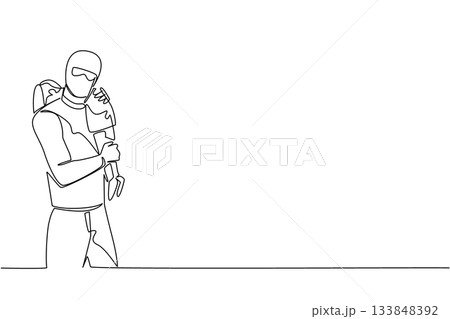 Continuous one line drawing a masked man carrying a girl. Tighten supervision of children. Crime is increasing. Abduction. National Missing of Children Day. Single line draw design vector illustration Continuous one line drawing a masked man carrying a girl. Tighten supervision of children. Crime is increasing. Abduction. National Missing of Children Day. Single line draw design vector illustration 133848392