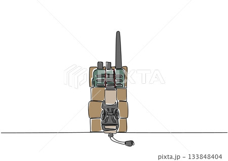 Continuous one line drawing walkie talkie with its place. Communication tools for soldiers on the battlefield. Amateur Radio Military Appreciation Day. Single line draw design vector illustration Continuous one line drawing walkie talkie with its place. Communication tools for soldiers on the battlefield. Amateur Radio Military Appreciation Day. Single line draw design vector illustration 133848404