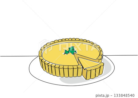Single one line drawing quiche lorraine with celery leaves on top with little bit of it cut off. Share moments of togetherness National Quiche Lorraine Day. Continuous line design graphic illustration Single one line drawing quiche lorraine with celery leaves on top with little bit of it cut off. Share moments of togetherness National Quiche Lorraine Day. Continuous line design graphic illustration 133848540