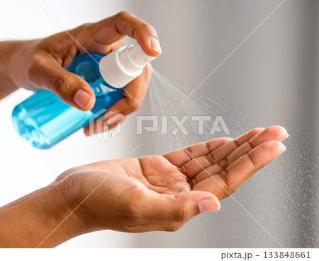 手のひらをスプレーで消毒 133848661
