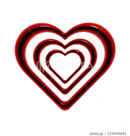 三重のハートのぷっくりした光沢のある3Dアイコン。血のような赤のデコレーション素材のイラスト 133848681