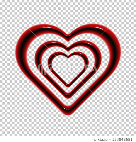 三重のハートのぷっくりした光沢のある3Dアイコン。血のような赤のデコレーション素材のイラスト 133848681