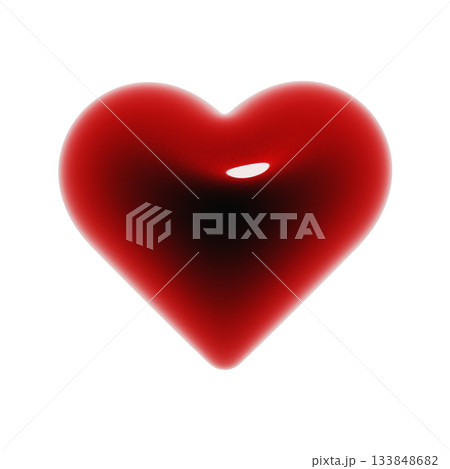 シンプルなハートのぷっくりした光沢のある3Dアイコン。血のような赤のデコレーション素材のイラスト 133848682