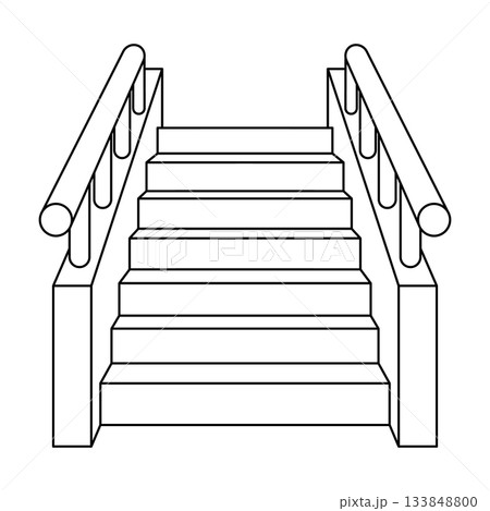 Staircase with Handrails Outline Vector Illustration. Ideal for use in construction guides, safety manuals, architectural presentations, interior design projects, icons, mobile apps. Staircase with Handrails Outline Vector Illustration. Ideal for use in construction guides, safety manuals, architectural presentations, interior design projects, icons, mobile apps. 133848800
