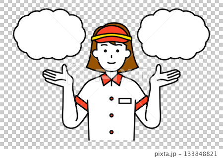 2つの選択肢を提案するファストフード店の女性店員 133848821