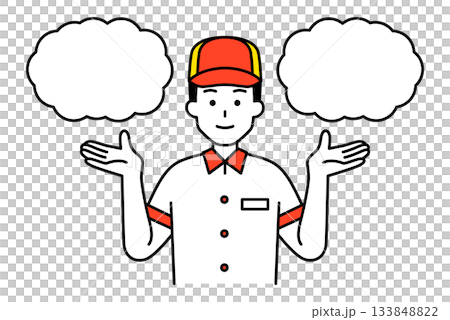 2つの選択肢を提案するファストフード店の男性店員 133848822