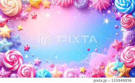 ロリポップと星が輝くキラキラポップフレーム 133848856