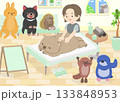 マッサージを受けるウォンバットと、動物たち（タスマニアデビル、ハリモグラ、ワラビー、カモノハシ） 133848953