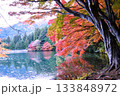 水面に映る紅葉 133848972