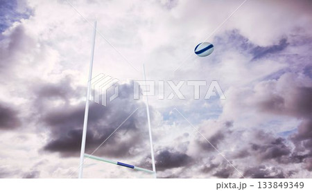 Rugby ball flying between posts Rugby ball flying between posts 133849349