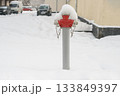 Snow-Covered Fire Hydrant Standing in Winter Street 133849397