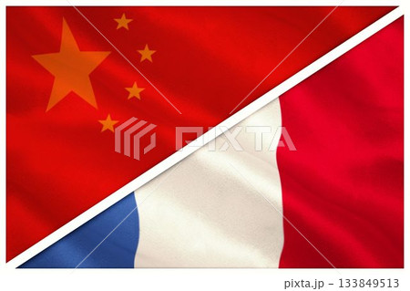 Close-up of Chinese and French flags 133849513