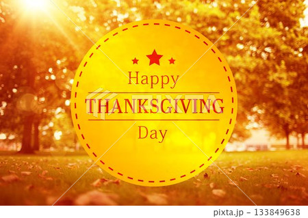 Thanksgiving text against trees 133849638