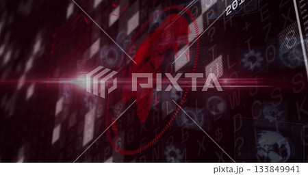 Digital world map and binary coding image over abstract background 133849941