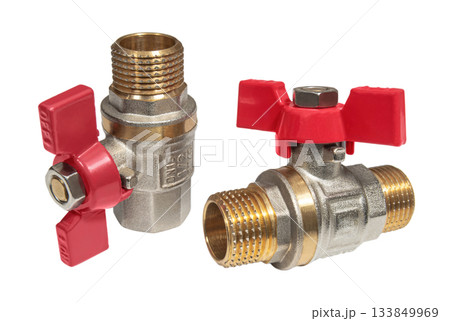 Ball valves with red level handles 133849969