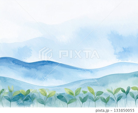 手書き風の水彩の山の中のシンプルな風景 133850055