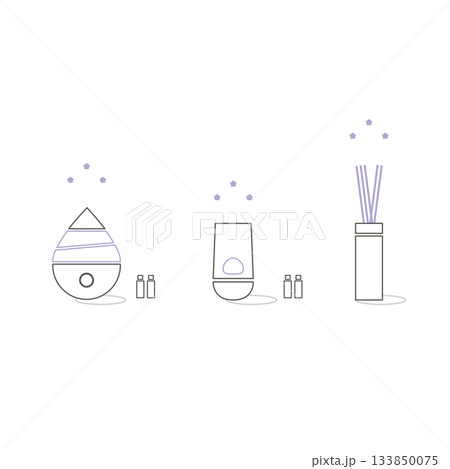 線画で描かれたアロマディフューザーとフレグランスのイラストセット 線画で描かれたアロマディフューザーとフレグランスのイラストセット 133850075