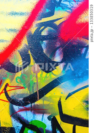 Vibrant Graffiti Art with Bold Neon Colors and Abstract Forms in 2000s Style Vibrant Graffiti Art with Bold Neon Colors and Abstract Forms in 2000s Style 133850319