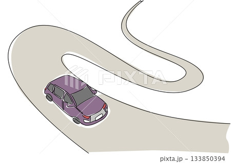 Single continuous line drawing the car is running on a winding road slab. Road trips that are getting more enjoyable. Enjoy the journey. National Road Trip Day. One line design vector illustration 133850394