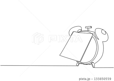 Single one line drawing alarm clock with memo paper attached. Deadline reminder message is getting closer. The important sticky notes. National Memo Day. Continuous line design graphic illustration 133850559