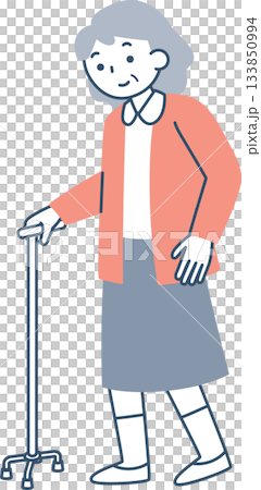 Senior woman walking with a cane 133850994