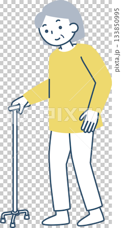 四点杖を使って歩くシニア女性 133850995