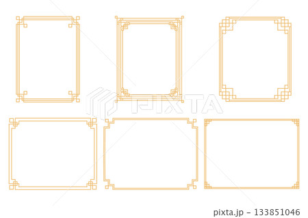 Gold asian Korean traditional frames, line borders with knot corners ornament. Decoration border, divider for banner, certificate. Gold asian Korean traditional frames, line borders with knot corners ornament. Decoration border, divider for banner, certificate. 133851046