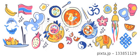 Thailand culture and tourism doodle collection Thailand culture and tourism doodle collection 133851129