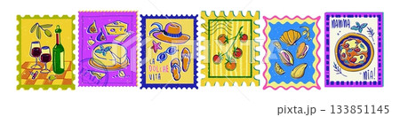 Amalfi coast stamp set with summer Italy motifs 133851145