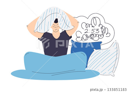 Sleepless Man at Night Suffer from Insomnia Vector Illustration Sleepless Man at Night Suffer from Insomnia Vector Illustration 133851183