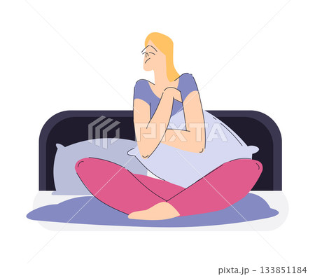 Sleepless Woman at Night Suffer from Insomnia Vector Illustration Sleepless Woman at Night Suffer from Insomnia Vector Illustration 133851184